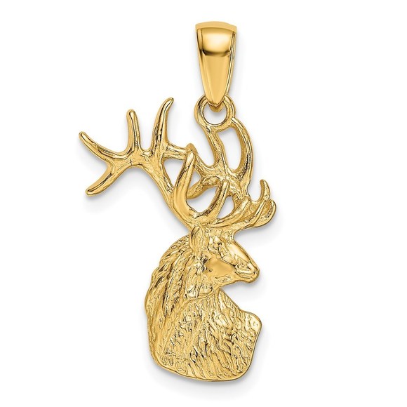 14k Yellow Gold Fine Jewelry Authentic Polished Deer Head Necklace Charm Pendant - Picture 1 of 4